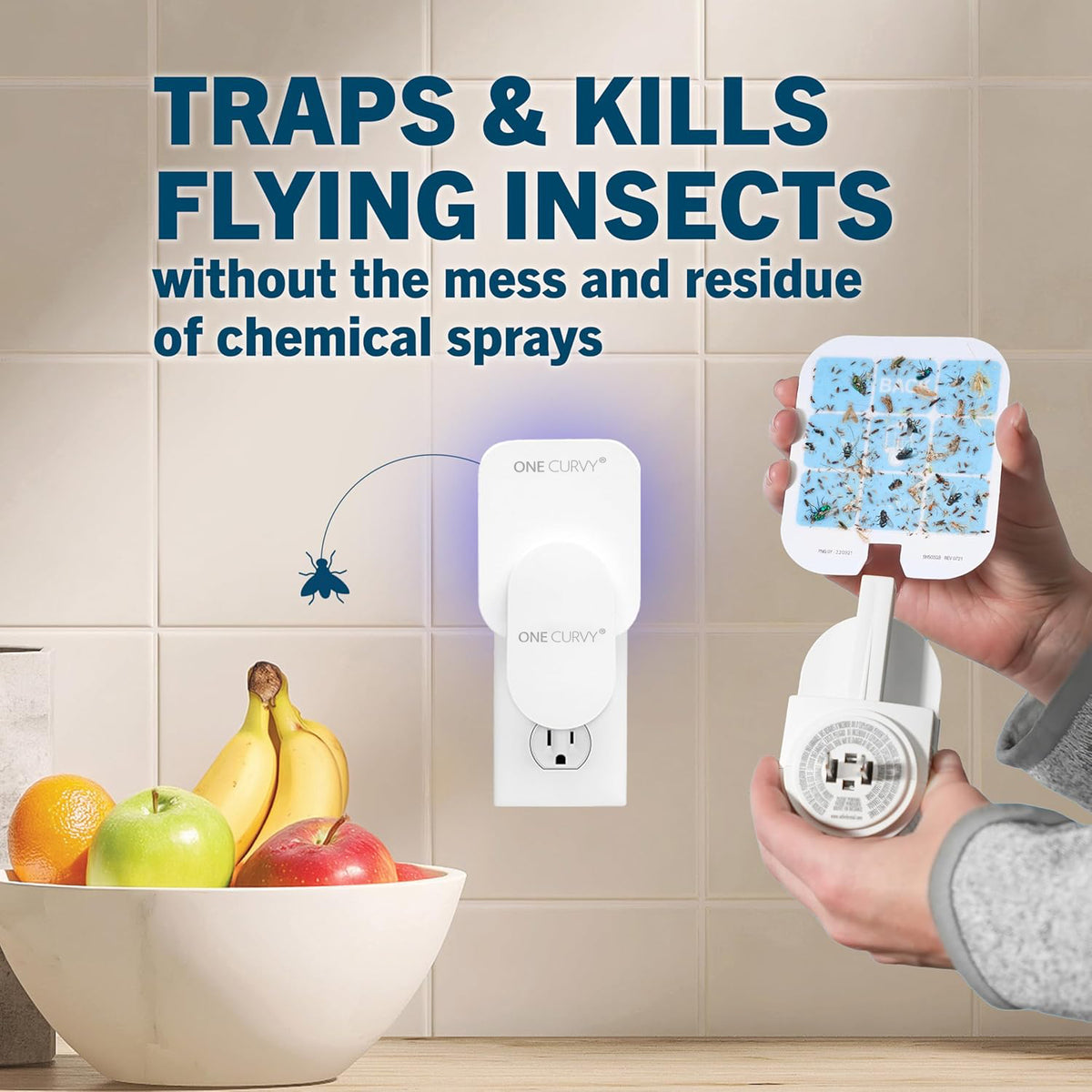 One® Plug-In Fly Trap – No Mess (Device + 5 Glue Cards) – One Curvy