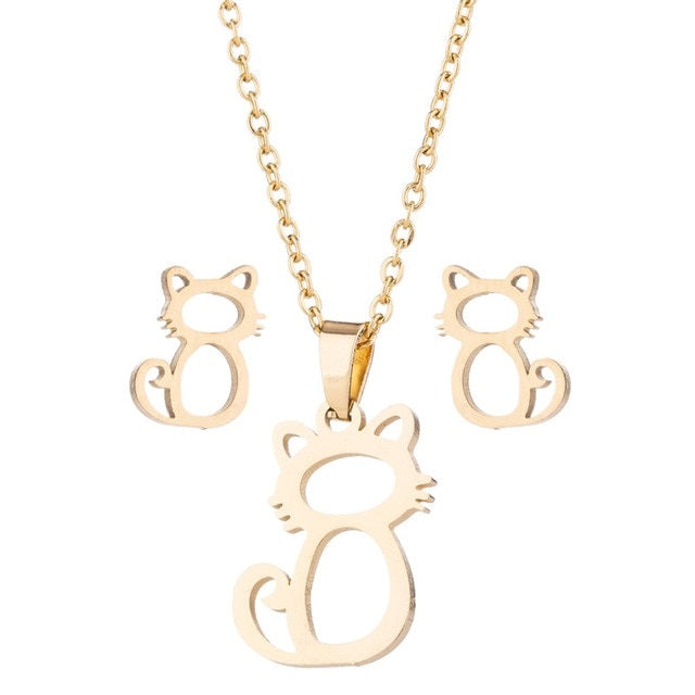 Paw/Cat Necklace Earrings Set